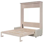 Letto a scomparsa Queen Size con divano, letto a scomparsa in legno Queen con luce LED, letto a cassapanca pieghevole con per camera degli ospiti, Beige