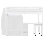 Letto a soppalco full-size con scala, libreria, scrivania e armadio - Mobili multifunzionali salvaspazio per bambini e ragazzi - Bianco