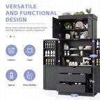 Dispensa da cucina indipendente 77H, armadio contenitore in stile rustico con ripiani regolabili, ripiani sulla porta, cassetti e portabottiglie - ModernLuxe