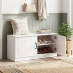 Banc à chaussures 2 portes avec étagères réglables et espace de rangement caché Naturel + Blanc/Blanc