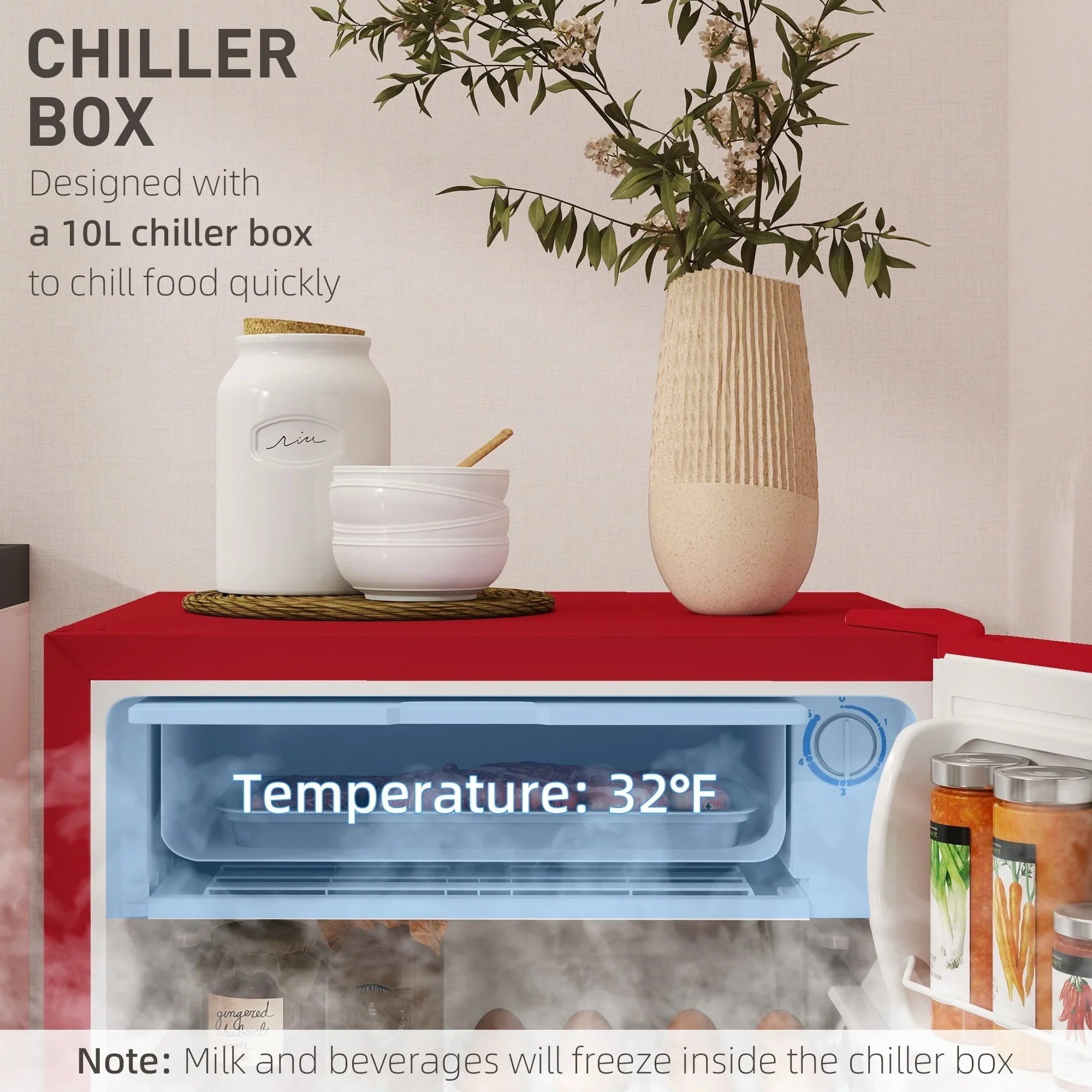 Mini Frigo da 90 litri con congelatore, Frigorifero Compatto Monoporta con Termostato Regolabile per Camera da Letto