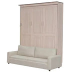 Letto a scomparsa Queen Size con divano, letto a scomparsa in legno Queen con luce LED, letto a cassapanca pieghevole con per camera degli ospiti, Beige