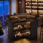 Mobile bar a L Lantine, tavolo da bar angolare a 4 ripiani con mensole e porta calici da vino per pub domestico