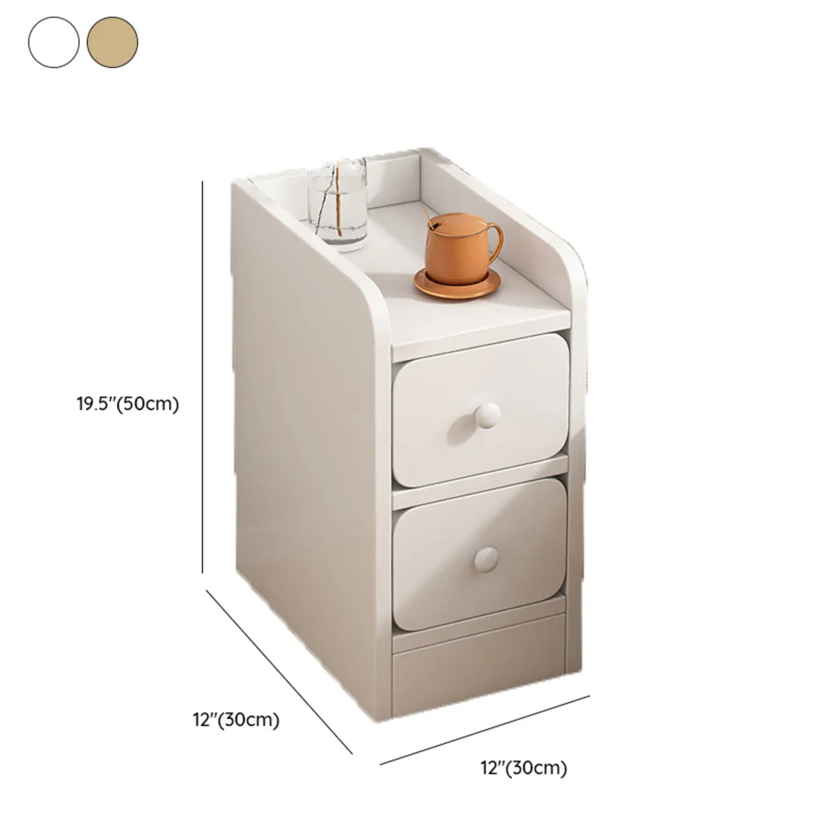 Comodino Semplice Bianco in Legno Naturale a 2 Cassetti