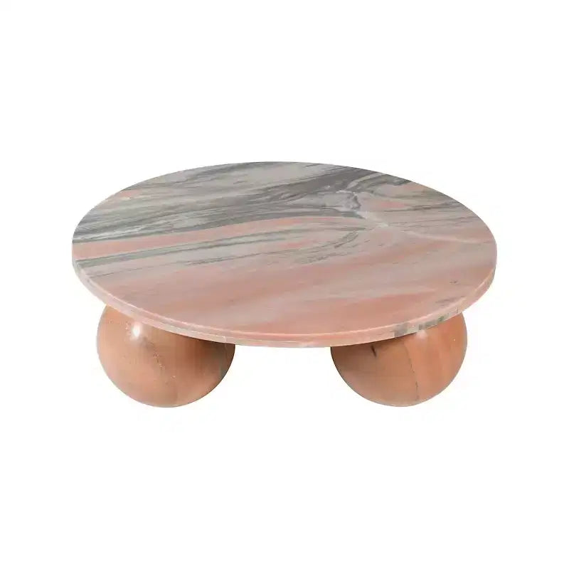 Tavolino da caffè rotondo in marmo con gambe a sfera, multicolore, 4-6 posti a sedere
