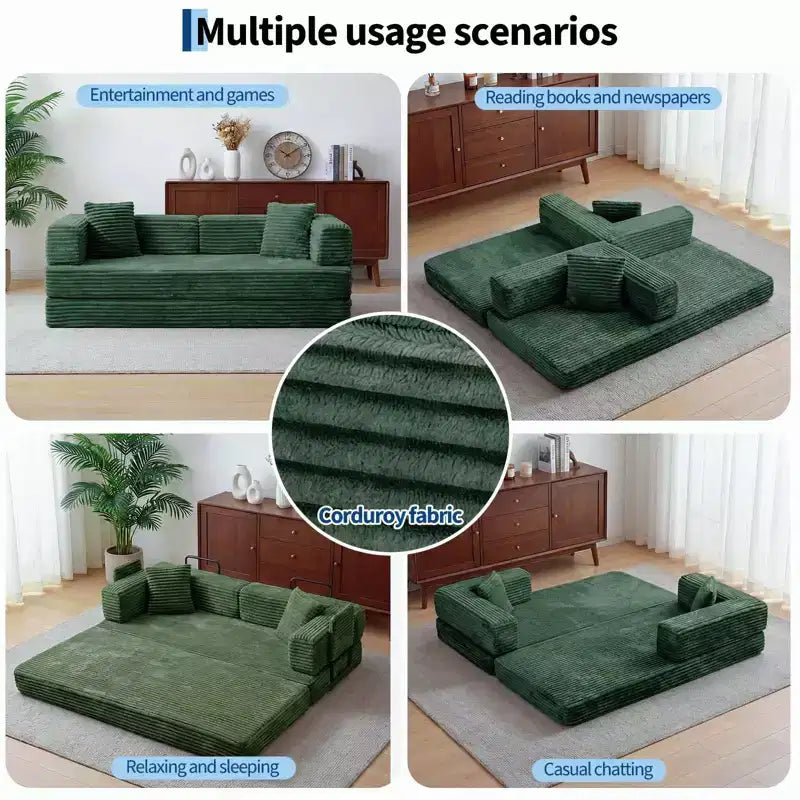 Canapé-lit convertible 5-en-1 80.7 – Côtelé, 1200 lbs, Aucun assemblage requis