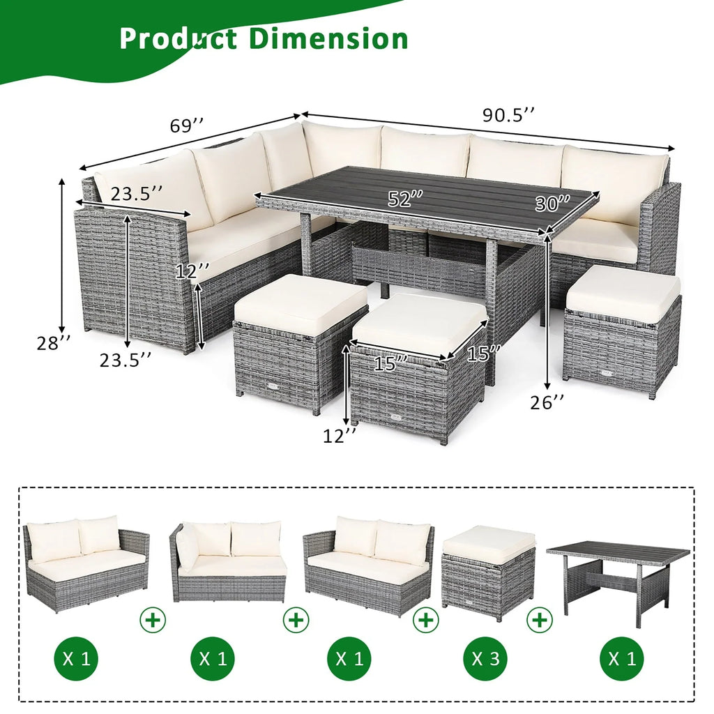 Costway Set da pranzo da 7 pezzi in rattan per esterni Divano componibile ottomano - Vedi dettagli