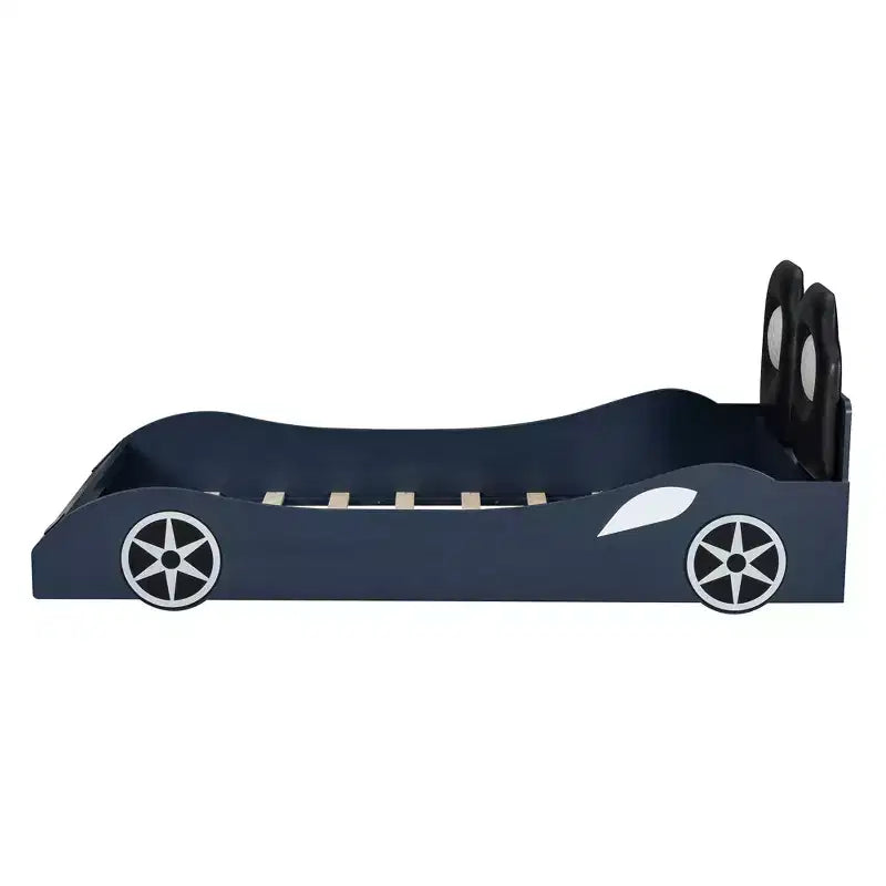 Letto a piattaforma a forma di auto da corsa Whisen Wood, formato singolo, con LED e schienale imbottito