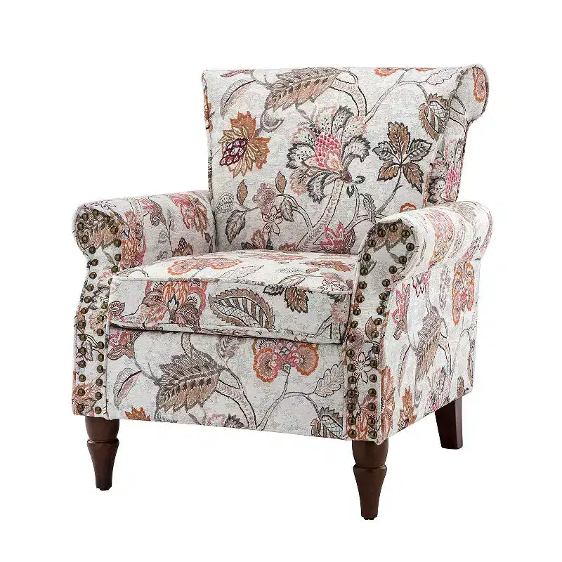 Poltrona Araceli Tradizionale in Legno Imbottita Floreale con Schienale Alto e Borchie | ART OF LIVING DESIGNS