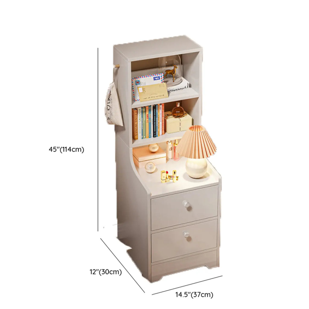 Comodino Semplice Bianco in Legno Naturale a 2 Cassetti