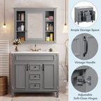 Mobile Bagno Moderno da 90cm con Lavabo Integrato e Specchiera, 2 Ante e 2 Cassetti