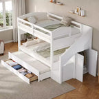 Whisen Letto a castello Twin XL con rotelle estraibili, letto a castello con contenitore, letto a castello in legno massello, scala con contenitore, armadio, 3 cassetti, per bambini