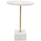 Tavolino d'appoggio/laterale geometrico in marmo con base rettangolare in metallo dorato - Bianco