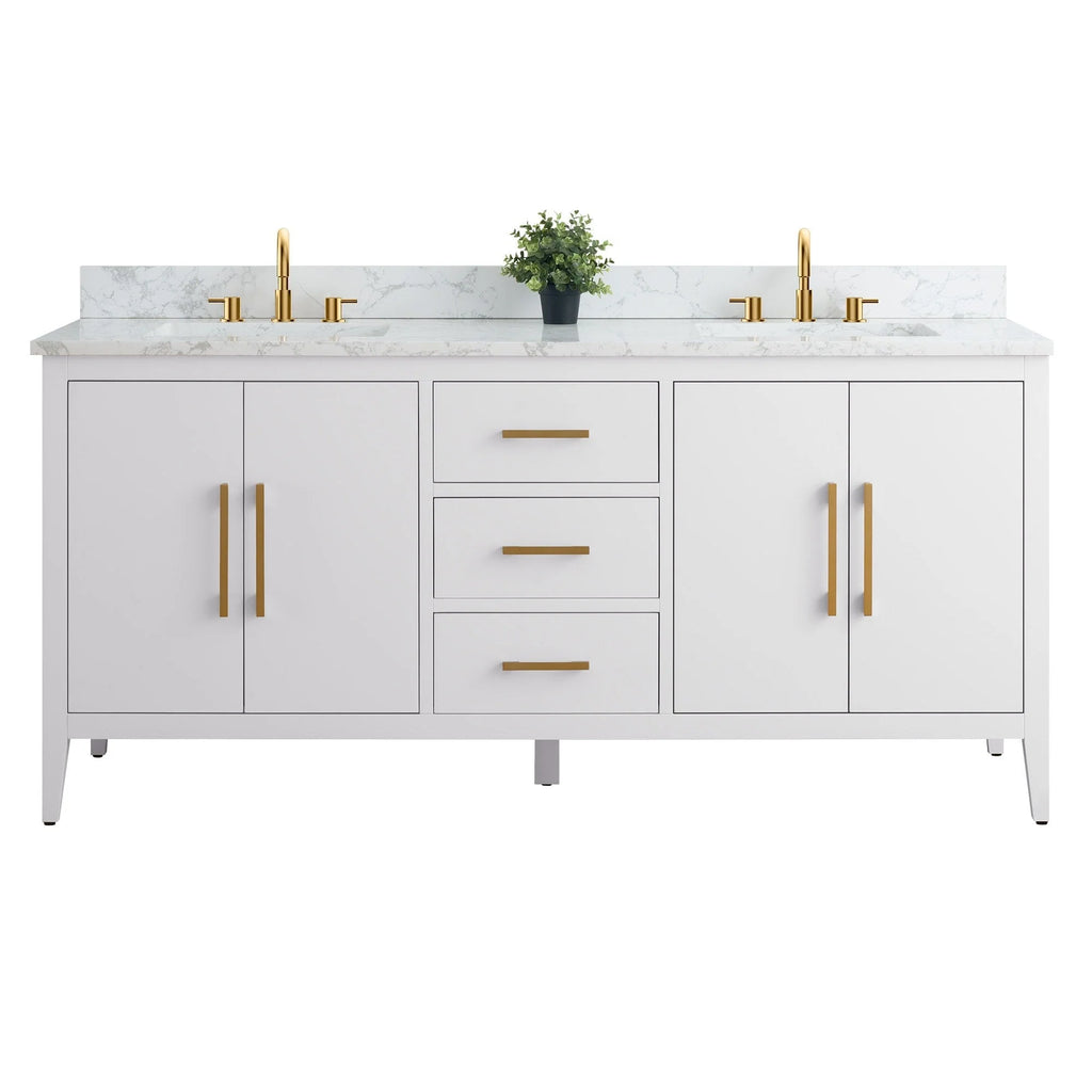Mobile lavabo doppio Vanity Art 72 per bagno con piano in marmo composito