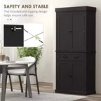 Mobile credenza da cucina da 71" con luci a LED, 6 ante con ripiani, un cassetto e 4 ripiani regolabili