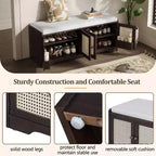 Banc de rangement rustique en bois Whisen, banc à chaussures d'entrée avec coussin amovible, étagères réglables
