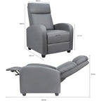 Poltrona reclinabile push-back in pelle PU, marrone / nero / grigio / kaki / rosso / beige, singola