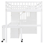 Letto a soppalco full-size con scala, libreria, scrivania e armadio - Mobili multifunzionali salvaspazio per bambini e ragazzi - Bianco