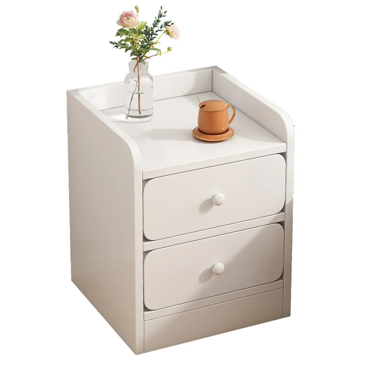 Comodino Semplice Bianco in Legno Naturale a 2 Cassetti