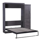 Letto Murphy pieghevole grigio con armadio e 3 cassetti, matrimoniale/singolo, 1 persona