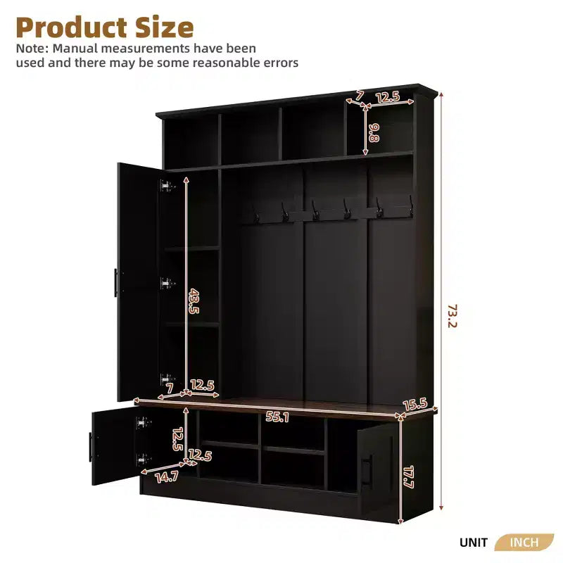 Meuble d'entrée avec banc à chaussures, porte-manteau multifonctionnel avec 6 crochets, porte-manteau de couloir en bois avec rangement à chaussures pour entrée ou salon