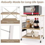 Scaffale da Cucina a 3 Livelli Costway, Carrello per Forno a Microonde con Gancio