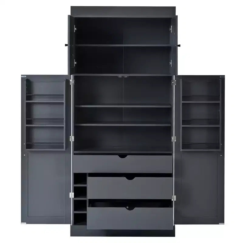 Dispensa da cucina indipendente 77H, armadio contenitore in stile rustico con ripiani regolabili, ripiani sulla porta, cassetti e portabottiglie - ModernLuxe