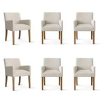 Set di 6 sedie da pranzo imbottite con braccioli, poltrone moderne in lino con gambe in legno, sedie occasionali per sala da pranzo, soggiorno - Panipeachy