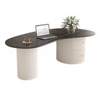 Tavolino da Caffè Ovale Standard Minimalista Bianco con 2 Cassetti