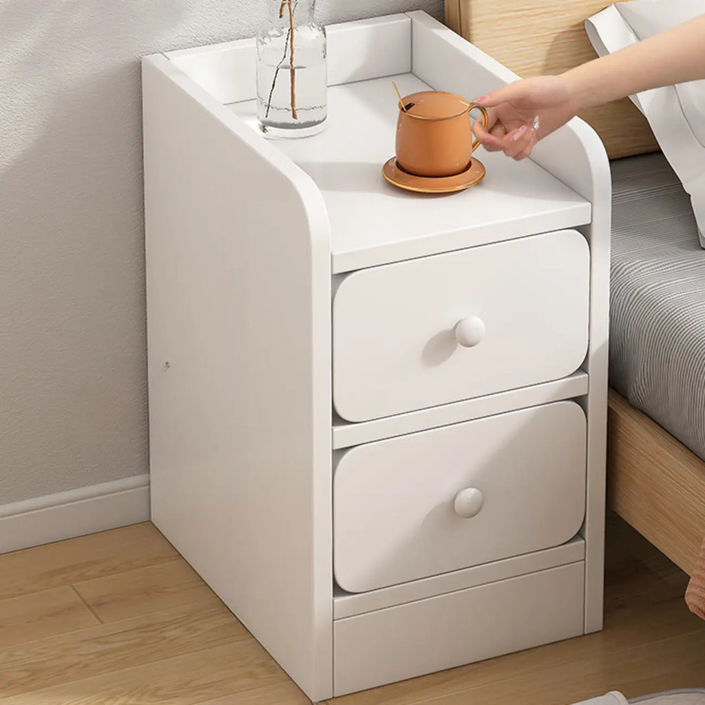 Comodino Semplice Bianco in Legno Naturale a 2 Cassetti