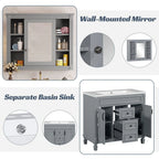 Mobile Bagno Moderno da 90cm con Lavabo Integrato e Specchiera, 2 Ante e 2 Cassetti