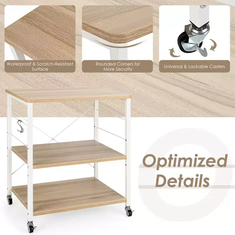 Scaffale da Cucina a 3 Livelli Costway, Carrello per Forno a Microonde con Gancio