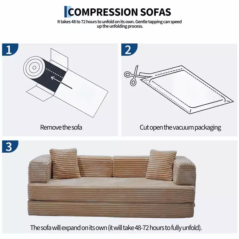 Canapé-lit convertible 5-en-1 80.7 – Côtelé, 1200 lbs, Aucun assemblage requis