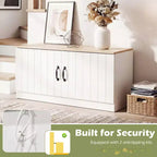 Banc à chaussures 2 portes avec étagères réglables et espace de rangement caché Naturel + Blanc/Blanc