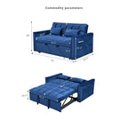 Divanetto futon moderno in velluto con schienale reclinabile e tasche, 2 posti – Grigio scuro / Grigio chiaro / Blu / Nero