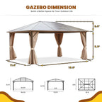 EROMMY Gazebo a tetto rigido, Pergola da esterno con doppio tetto, zanzariere e tende, Tenda da sole resistente per patio, cortile, feste in piscina