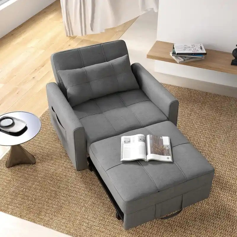 Poltrona Letto Trasformabile 3-in-1, Divano da Salotto Pieghevole Regolabile Imbottito