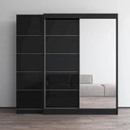 Armadio a 2 ante con specchio, frontale in vetro, 2 persone (grigio/nero/bianco)