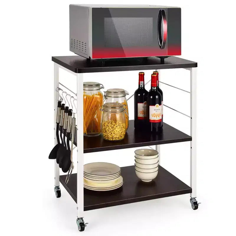 Étagère de Boulanger de Cuisine à 3 Niveaux Costway avec Chariot de Rangement pour Micro-ondes et Crochets