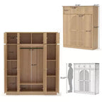 Armadio Guardaroba a 8 Ante di Grande Capacità, Alto 180 cm, con Asta Appendiabiti, Ripiani Regolabili e Ante Decorative in Rattan