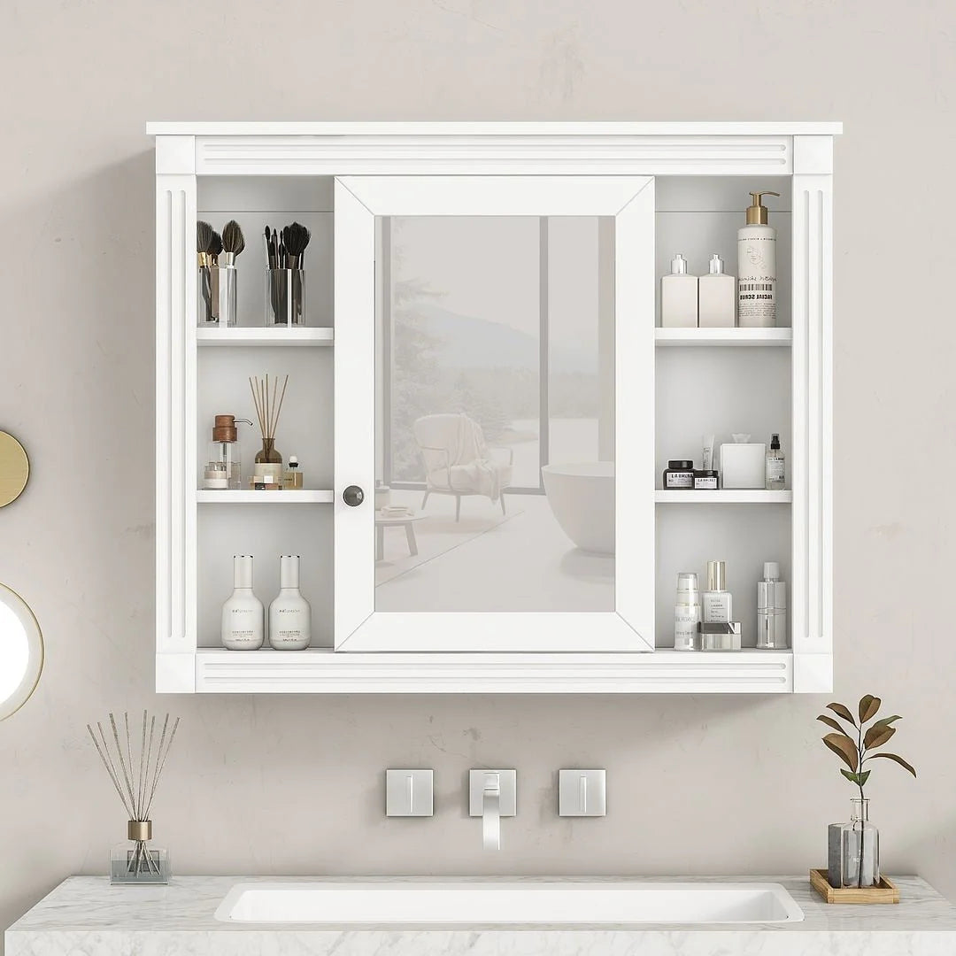 Mobile Bagno Moderno da 90cm con Lavabo Integrato e Specchiera, 2 Ante e 2 Cassetti
