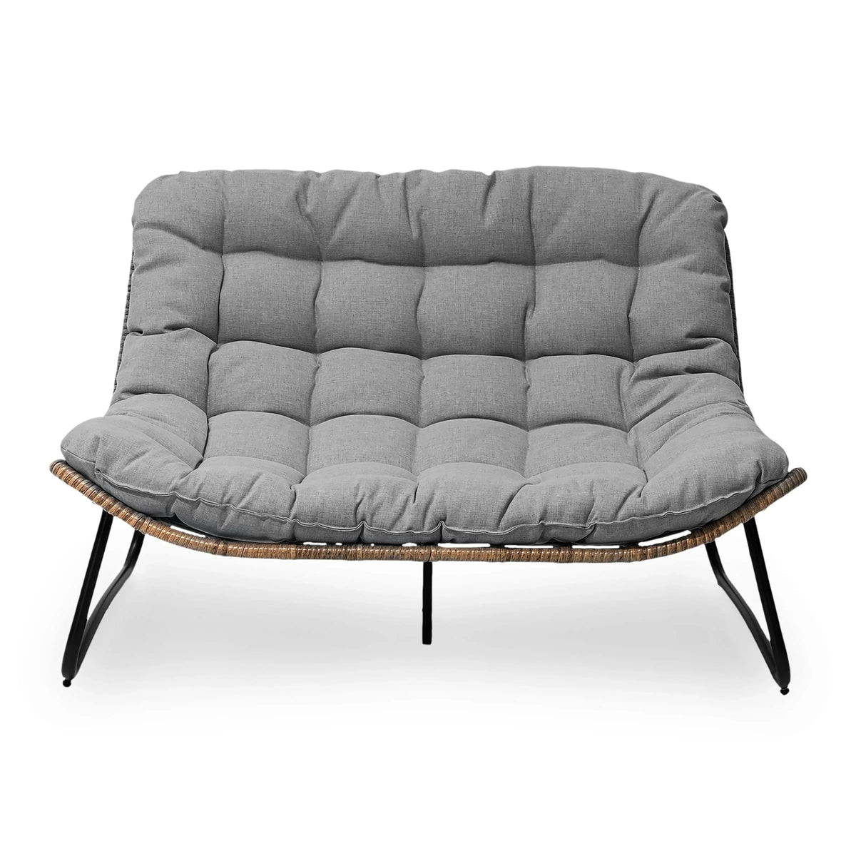 Divanetto due posti Double Papasan con cuscino, in rattan PE per tutte le stagioni e struttura in metallo per interni ed esterni