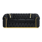 Canapé 3 places Velvet 90,6 po avec 2 oreillers, coussins haute densité, accents dorés et oreillers