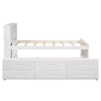 Letto a piattaforma con letto estraibile e cassetti, Letto a piattaforma contenitore con USB, Letto a piattaforma in legno con libreria