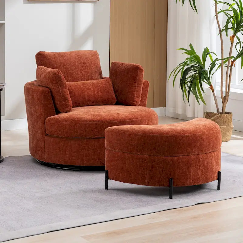 Poltrona girevole imbottita 42.3W con 4 cuscini e pouf contenitore a mezzaluna