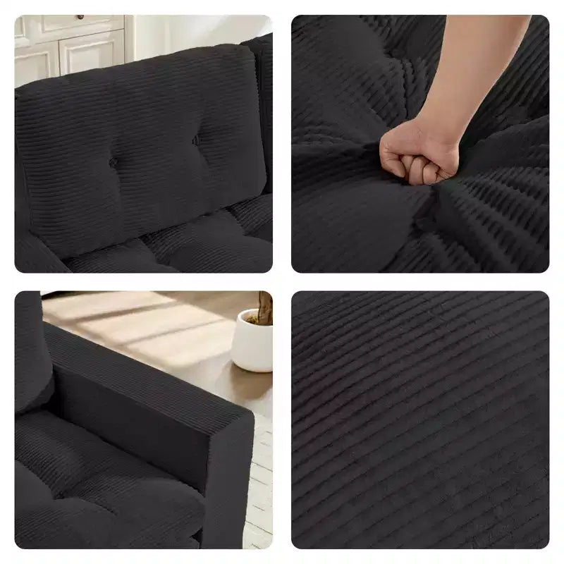 Mjkone Divano letto futon convertibile 2 in 1 da 180 cm, in tessuto a coste, pieghevole, con bottoni trapuntati, divanetto salvaspazio