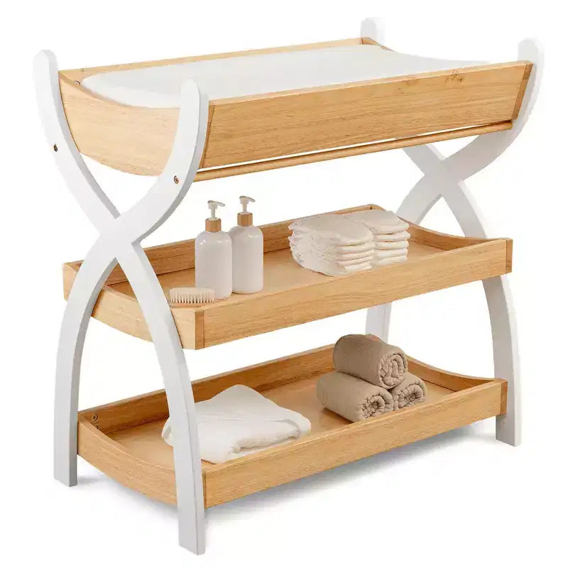 Fasciatoio Comfy Cubs – Robusta struttura in legno, look intramontabile con due ripiani aperti per gli accessori essenziali del neonato