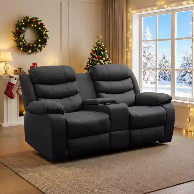 Divanetto reclinabile in tessuto tecnico beige/grigio, 2 posti, schienale e poggiapiedi regolabili