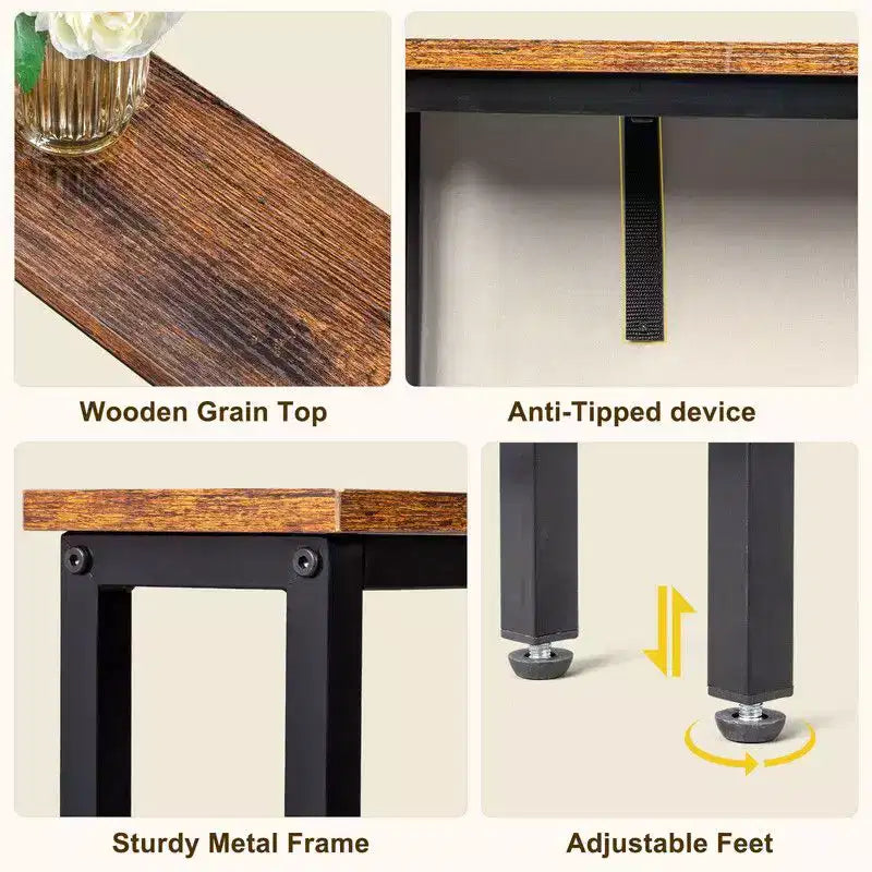 Table d'entrée marron rouille 1 pièce en fer Triamine 100*15*79cm avec prises