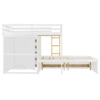 Letto a Castello Completo con Armadio e Cassetti, Letto a Castello in Legno Full Size Salvaspazio con Spondina per Appartamento, Camera da Letto